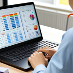 A focused professional individual, fully clothed in a modest, smart casual outfit, such as a collared shirt and tailored trousers or a long-sleeved blouse and a skirt. The person is seated comfortably at a modern, uncluttered desk in a bright, clean home office or co-working space. A laptop screen displays a complex coding interface or a detailed data analysis chart, with an open notebook and a pen positioned nearby, indicating active learning and application. The background is softly blurred, creating depth and focus on the subject. perfect anatomy, correct proportions, natural pose, well-formed hands, proper finger count, natural body proportions, professional photography, high quality, studio lighting, safe for work, appropriate content, fully clothed, modest clothing, professional dress, family-friendly.