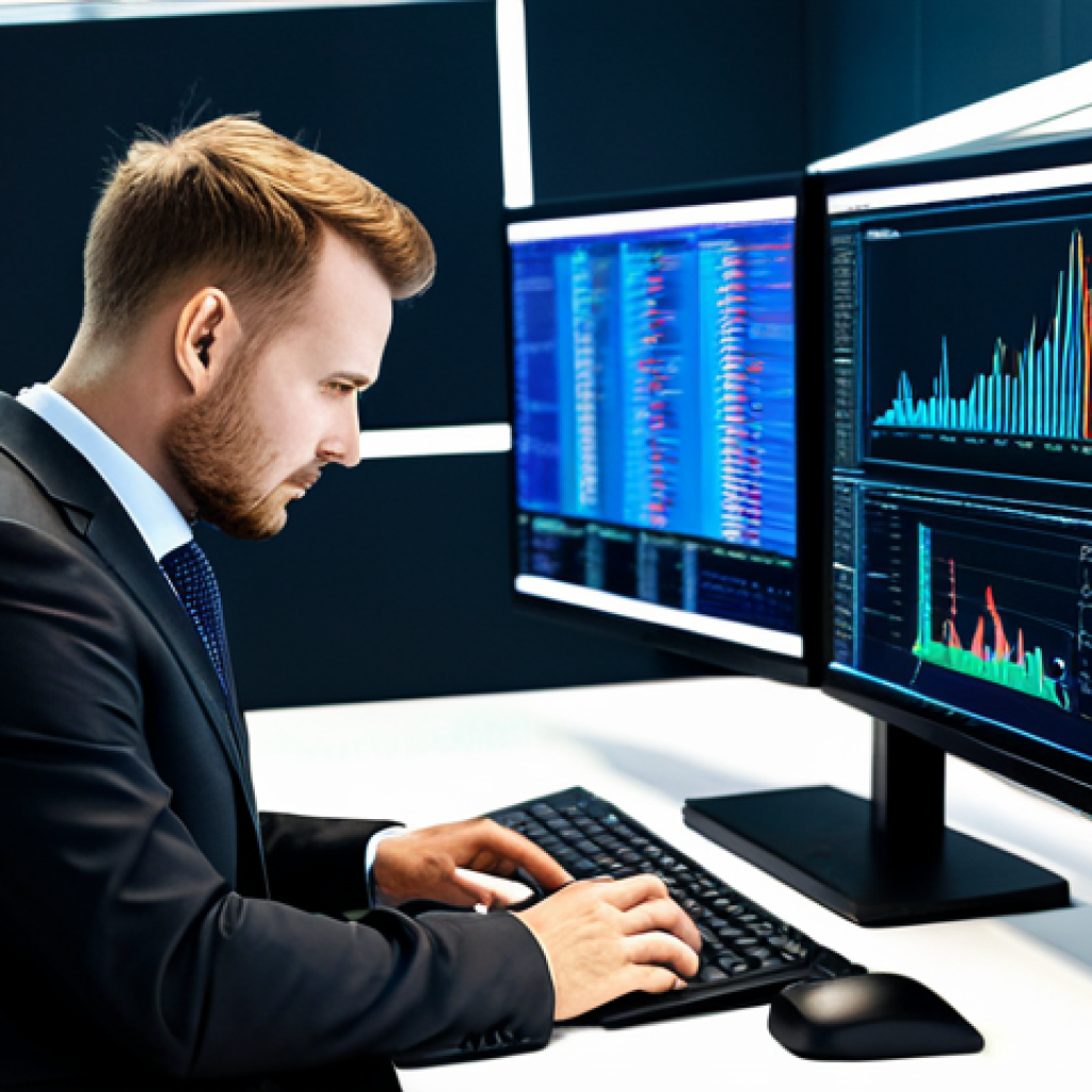 A focused professional, fully clothed in modest business attire, working diligently at a modern desk in a well-lit office. The scene features multiple monitors displaying complex data analytics dashboards, AI interfaces, and strategic project management tools, symbolizing efficient technology integration and real-time performance monitoring. The professional is actively engaged in problem-solving, demonstrating the practical application of knowledge to achieve high-impact results. The background is clean, contemporary, and conducive to productivity. safe for work, appropriate content, fully clothed, professional dress, perfect anatomy, correct proportions, natural pose, well-formed hands, proper finger count, natural body proportions, high-quality, professional photography, realistic.