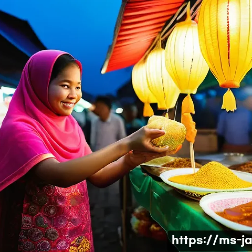 지식 활용 실천 프로젝트의 실행 중 발생할 수 있는 문제 - **Prompt:** A vibrant scene in a bustling Malaysian marketplace (pasar malam). A young Malay girl, a...