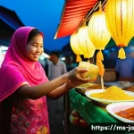 Home 22 지식 활용 실천 프로젝트의 실행 중 발생할 수 있는 문제 - **Prompt:** A vibrant scene in a bustling Malaysian marketplace (pasar malam). A young Malay girl, a...